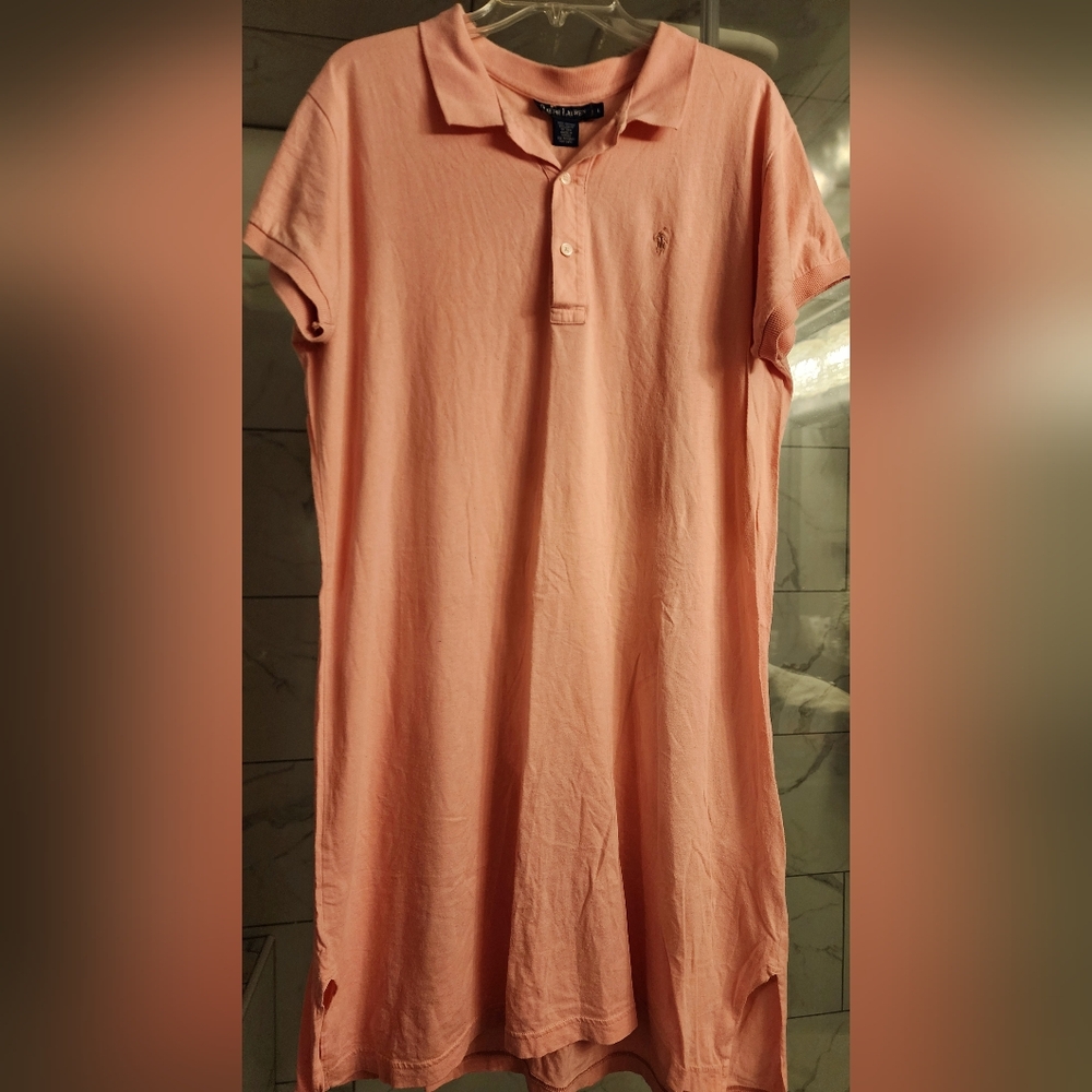 Ralph Lauren Blue Label Pink Shirt Dress Pink Pony Logo Sz L Excellent Condition